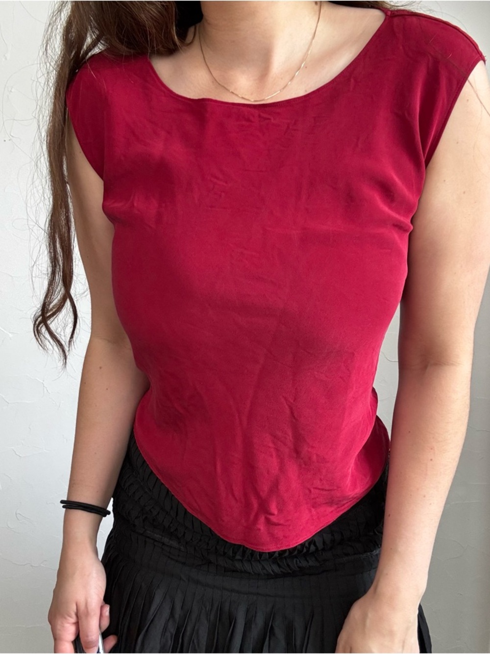 Talbots 100% Silk Red Sleeveless Blouse Minimalist Luxe Top